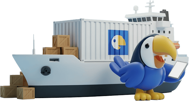 Mascotte Shiptify sur un bateau
